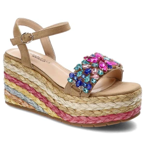 Beżowe Sandały Sca'Viola Eleganckie Obuwie Damskie Z Cyrkoniami