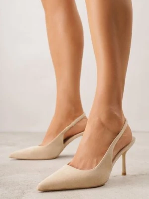 Beżowe Sandały Slingback na Szpilce z Imitacji Zamszu Carilona