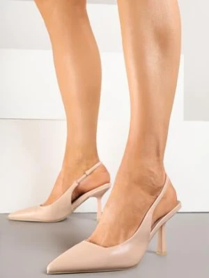 Beżowe Sandały Slingback na Szpilce z Noskiem w Szpic Nanoril ideal