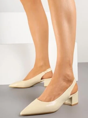 Beżowe Sandały Slingback Vices na Słupku Zdobione Perforacją Telanisia