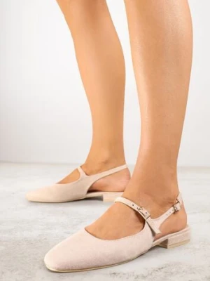 Beżowe Sandały Slingback Vices z Wkładką ze Skóry Naturalnej Sovritia