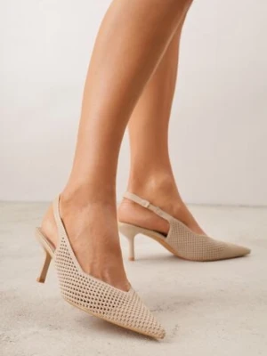 Beżowe Sandały Slingback z Ażurową Cholewką i Szpiczastym Noskiem Beethovia