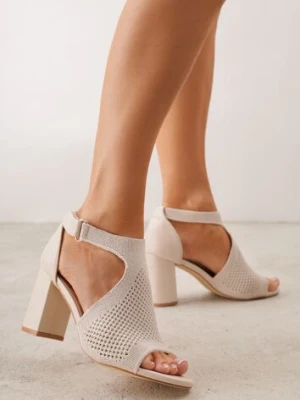 Beżowe Sandały Soft Fit VICES na Obcasie w Stylu Botków z Elastyczną Ażurową Cholewką Comfort Omphopis