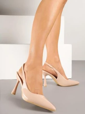 Beżowe Sandały Szpilki Lakierowane Bez Pięty Tosellea