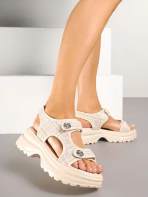 Beżowe Sandały Tweedowe na Grubej Podeszwie Setania weide