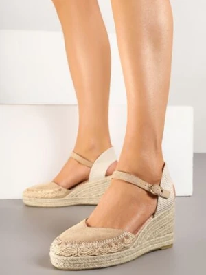 Beżowe Sandały Typu Espadryle z Ekozamszu na Koturnie z Plecionki Dalriva cink me