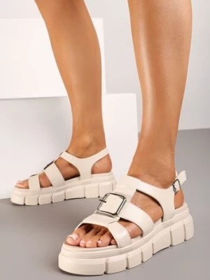 Beżowe Sandały Typu Rzymianki Chunky z Szeroką Klamrą Taloelia