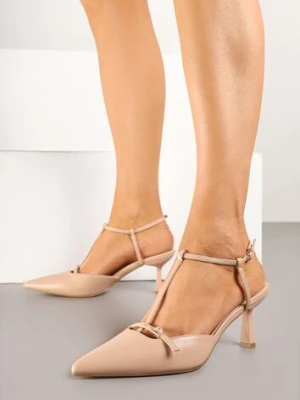 Beżowe Sandały Typu Slingback Ozdobione Paskiem Nilavin ciaodeo