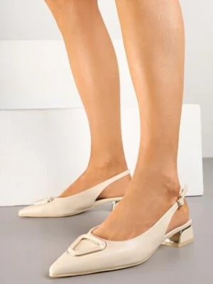 Beżowe Sandały Vices Bez Pięty ze Skórzaną Wkładką i Geometryczną Aplikacją Lilivira