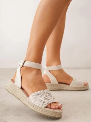 Beżowe Sandały VICES na Koturnie Ozdobione Plecionką i Ażurowym Wzorem Bambolis