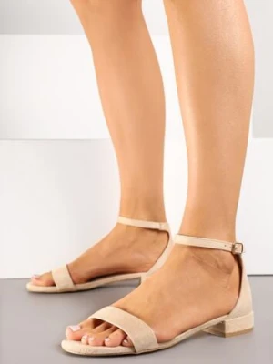 Beżowe Sandały Vices na Niskim Obcasie z Paskiem wokół Kostki Frodaia