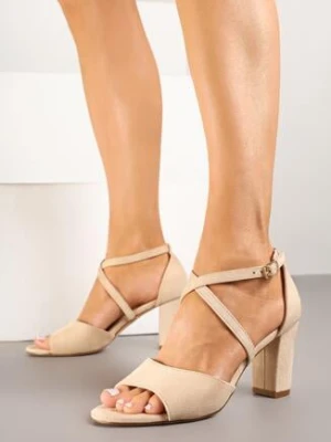 Beżowe Sandały Vices na Obcasie z Ozdobnymi Paskami Nitrella
