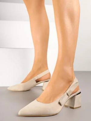 Beżowe Sandały Vices na Obcasie ze Skórzaną Wkładką Bez Pięty Vevazira