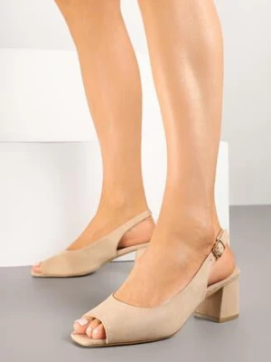 Beżowe Sandały Vices na Obcasie ze Skórzaną Wkładką Tonelli