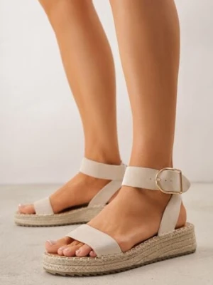 Beżowe Sandały VICES na Platformie Ozdobione Plecionką z Juty Pellitoris