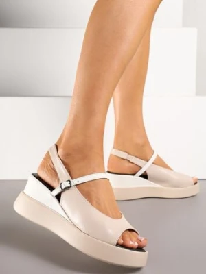 Beżowe Sandały Vices na Platformie z Paskiem ze Sprzączką Reavia