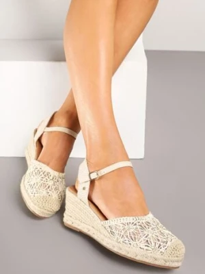 Beżowe Sandały Vices na Plecionym Koturnie w Stylu Boho Lisalia