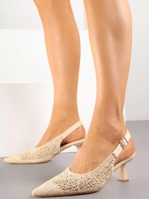 Beżowe Sandały Vices na Szpilce Bez Pięty z Haftowanym Wzorem Atelara