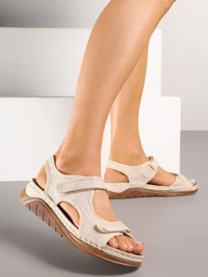 Beżowe Sandały Vices Ozdobione Tweedem Tonettia