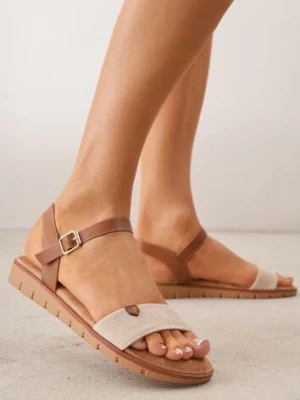 Beżowe Sandały VICES w Stylu Basic z Paskiem z Klamerką Loretha