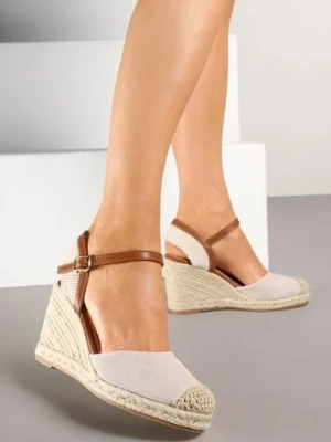 Beżowe Sandały Vices w Stylu Espadryli na Koturnie z Plecionki Amoiella