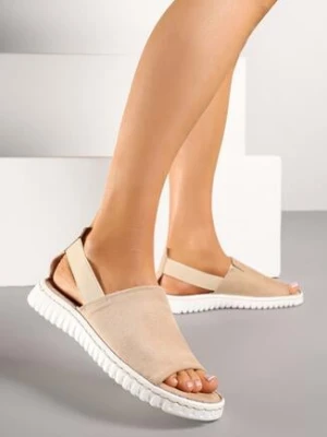 Beżowe Sandały Vices z Imitacji Zamszu z Elastycznym Paskiem Folalise