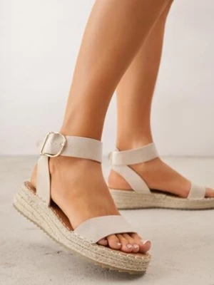Beżowe Sandały VICES z Ozdobną Klamrą i Jutową Platformą Riseth