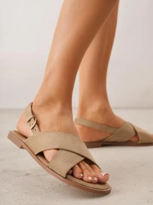 Beżowe Sandały VICES z Paskami w Kształcie X z Imitacji Zamszu Laraida