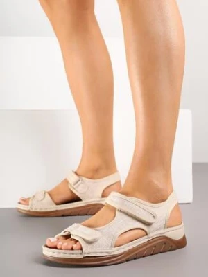 Beżowe Sandały Vices z Tweedową Cholewką Saramine