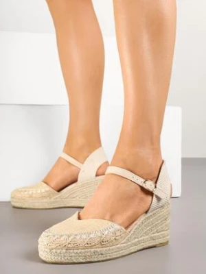 Beżowe Sandały w Stylu Espadryli na Koturnie Nanaris