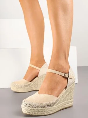 Beżowe Sandały w Stylu Espadryli na Koturnie z Plecionki Yasvanis givana