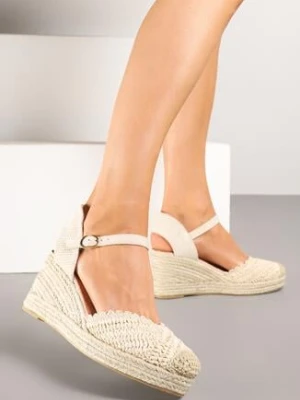 Beżowe Sandały w Stylu Espadryli na Plecionym Koturnie Anniviora ideal