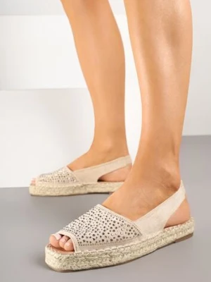Beżowe Sandały w Stylu Espadryli z Cyrkoniami na Podeszwie z Plecionki Neorwena ideal