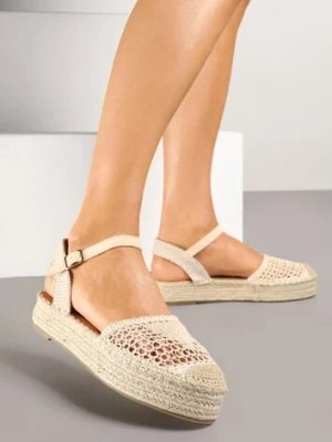 Beżowe Sandały w Stylu Espadryli z Plecioną Platformą i Cholewką Elisova marquiiz