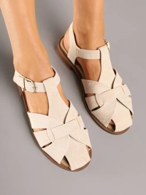 Beżowe Sandały w Stylu Gladiatorek z Imitacji Zamszu Kolinella ideal