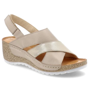 Beżowe Sandały Wasak Stylowe Obuwie Damskie Na Koturnie