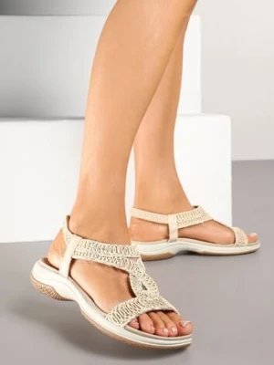 Beżowe Sandały z Ozdobną Plecionką Tattilora