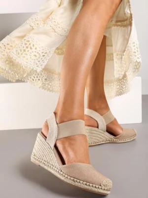 Zdjęcie produktu Beżowe Sandały z Plecionką na Koturnie w Stylu Espadryli Laxisa