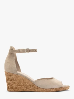 Beżowe sandały ze skóry welurowej na koturnie Ryłko