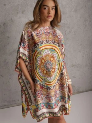 Beżowe Satynowe Ponczo z Jedwabiem i Wiskozą w Stylu Boho Prixeis