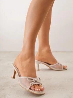 Beżowe Siateczkowe Klapki na Szpilce Ozdobione Kokardą Vikisae tulipano