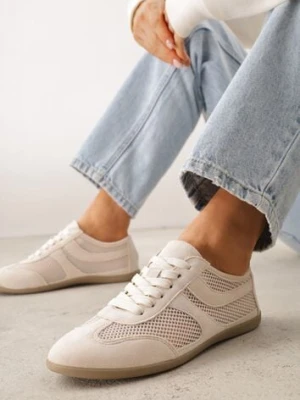 Beżowe Siateczkowe Sneakersy w Stylu Tenisówek Adranella modern world