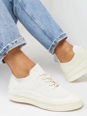 Beżowe Siateczkowe Trampki na Tłoczonej Podeszwie Eezore