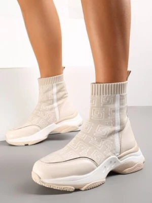Beżowe Skarpetkowe Sneakersy na Płaskiej Grubej Podeszwie Parnelia