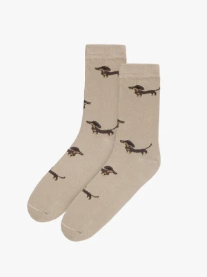 Beżowe skarpety bawełniane z ozdobnym printem Ryłko