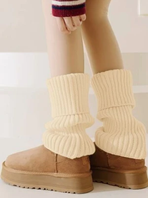 Beżowe Skarpety Getry Ozdobione Wywinięciem Nialunaria