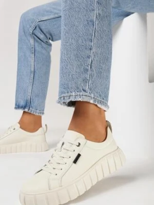 Beżowe Skórzane Sneakersy na Platformie Peuria