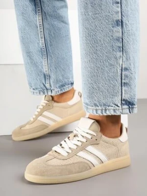 Beżowe Skórzane Sneakersy z Geometrycznym Wzorem Nanovia goodin