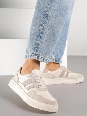 Beżowe Skórzane Sneakersy z Paskami Andaxele goodin