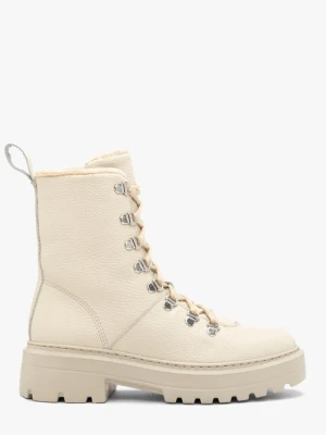 Beżowe skórzane śniegowce ze sznurowaniem Ryłko